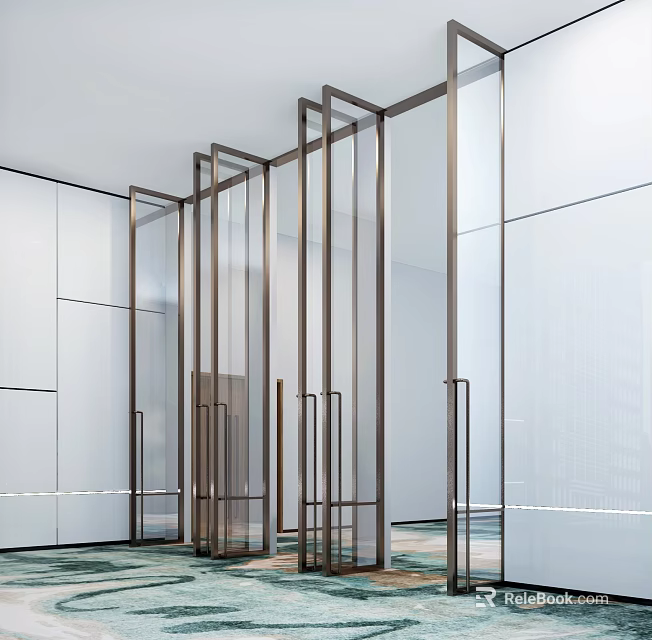 Modern Public Office Space With Open Layout Glass Partitions And Contemporary Workstations 3d model 