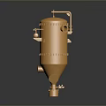 Golden Metallic Industrial Vessel With Pipes Valves Top Handle And Base