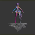 Fantasy Female Character With Purple Hair Colorful Outfit Blue Sleeves And Transparent Ice Crystal Base