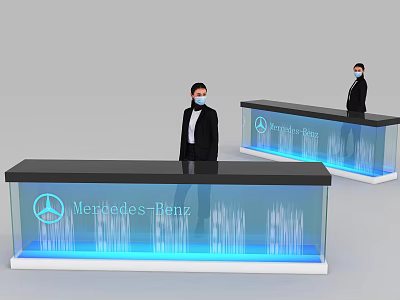 Stylish Mercedes-Benz Reception Desk With Blue Illuminated Design And Professional Staff 3d model