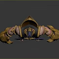 Egyptian Mythical Warrior Game Movie Character With Golden Headdress Dragon Head Arm Guards Blue Cape