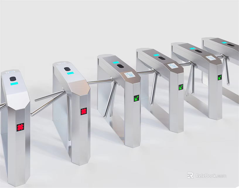 Modern Metal Turnstiles with Indicator Lights as Public Facility for Access Control 3d model 