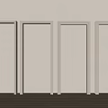 Four White Doors Aligned in Modern Interior With Light Wall and Wooden Floor