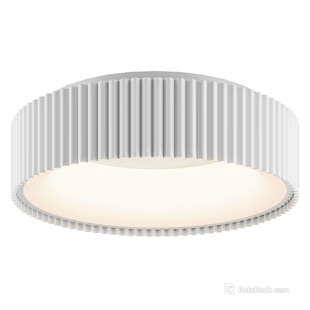 Modern White Flush Mount Ceiling Light with Circular Striped Design and Soft Glow 3d model 