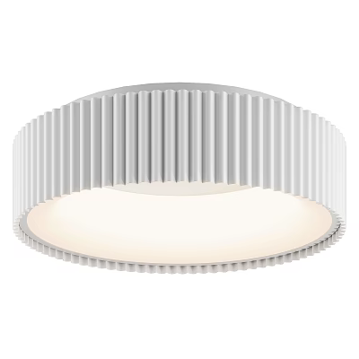 Modern White Flush Mount Ceiling Light with Circular Striped Design and Soft Glow 3d model