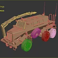 Bronze Colored Military Engineering Vehicle With Six Wheels Mechanical Arm And Antennas