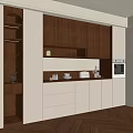 Modern Wooden Wine Cabinet In Kitchen With White Cabinets And Glassware
