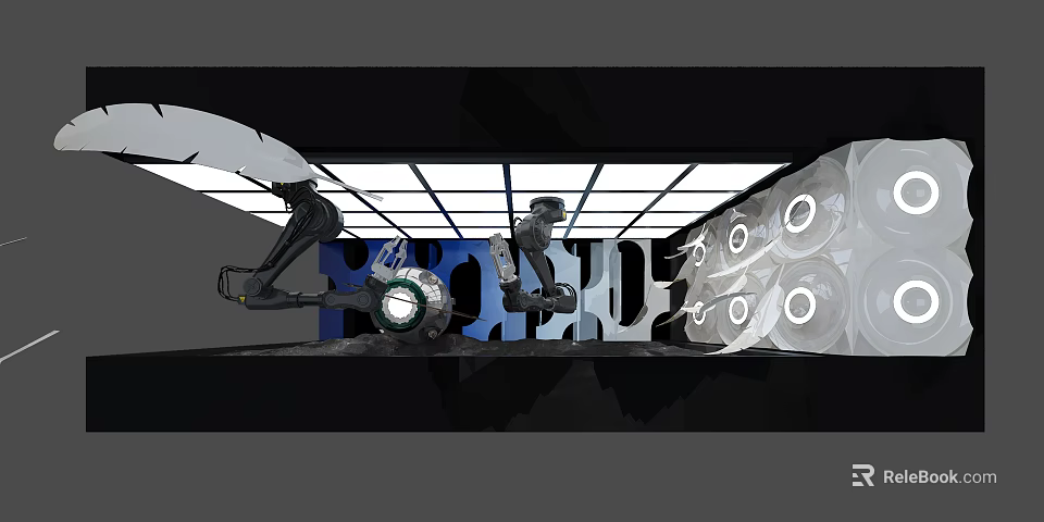 Modern Store Window Display With Robotic Installations And Bright Lighting 3d model