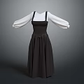 Vintage Black Pinafore Dress Featuring White Long Puffed Sleeves And A line Silhouette
