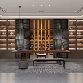 Minimalist Modern Tea Room Interior Design With Wooden Panels Glass Doors And Soft Lighting