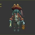 Pirate Dog Character Wearing Red Coat And Tricorn Hat With Lantern And Horn Accessories