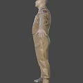 Man in Brown Jumpsuit Standing with Arms Outstretched on Gray Background
