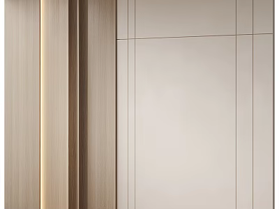 Elegant Modern Background Wall Design With Wooden Strips Beige Panels And Soft Lighting 3d model