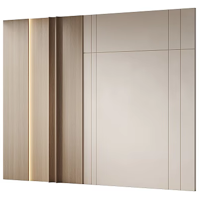 Elegant Modern Background Wall Design With Wooden Strips Beige Panels And Soft Lighting 3d model