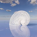 White Spiral Landscape Sculpture With Water Surface Reflection And Blue Sky Background 3d model