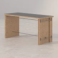 Simple Modern Office Desk With Wooden Tabletop And Metal Support Frame Structure Design