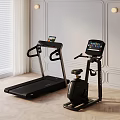 Modern Home Gym Treadmill and Stationary Bike with Digital Screens in Elegant Interior