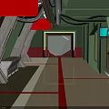 Sci Fi Corridor Interior With Green Structures Red Accents Control Panels And Illuminated Doorway