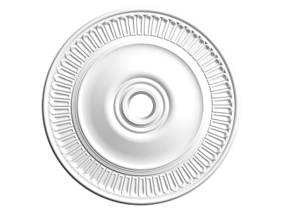 Ceiling Medallion White Circular Design with Concentric Rings and Radiant Outer Stripes for Lighting Fixture 3d model