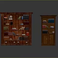Dark Wooden Bookcases with Multiple Shelves Books Decor Items Drawers and Cabinet Doors