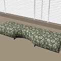 Curved Green Sofa Bench With White Floral Pattern By Window With Blinds 3d model