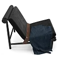 Stylish Black Velvet Lounge Chair With Metal Frame Blue Blanket And Brown Strap