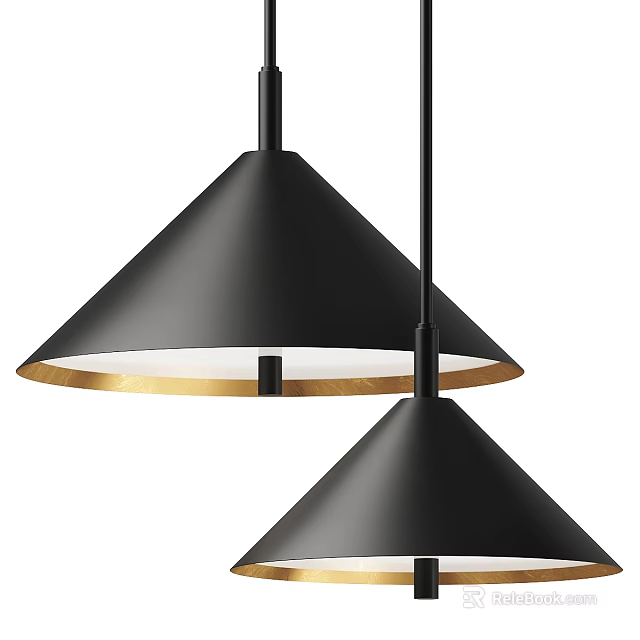Modern Black Conical Pendant Lights With Gold Trim And Sleek Design 3d model 