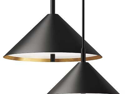 Modern Black Conical Pendant Lights With Gold Trim And Sleek Design 3d model