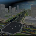 Urban Road Facilities Featuring Skyscrapers Buses Vehicles Traffic Lights Green Belts And Pedestrian Underpass