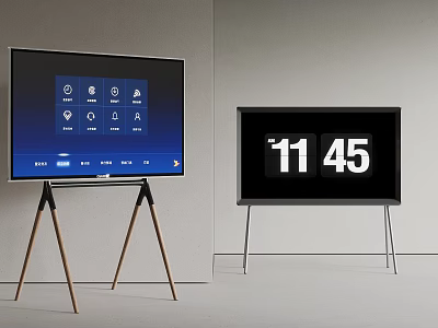 Modern Digital Displays With Icon Interface And Time Screen On Tripod Stands 3d model