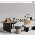 Modern Tea Table and Chairs with Wooden Frame Upholstered Seats and Tea Sets