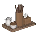 Minimalist Modern Dinnerware Set With Wooden Tray Chopstick Holder Tissue Box Teapot And Small Jar