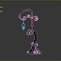 Unique Curved Street Lamp With Blue Lantern And Glowing Base