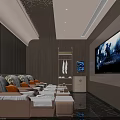 Luxury Club Interior With Comfortable Massage Chairs Large Screen TV And Warm Lighting