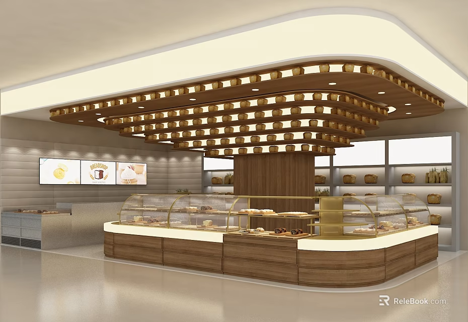 Modern Dessert Shop Interior With Glass Display Cases And Fresh Baked Pastries 3d model 