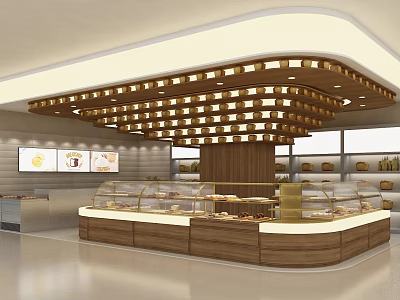 Modern Dessert Shop Interior With Glass Display Cases And Fresh Baked Pastries 3d model