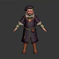 3D Fantasy Character With Purple Robe Hat Beard And Orange Boots