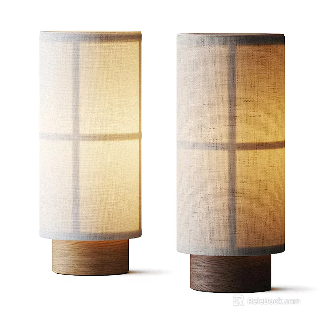 Two Modern Table Lamps With Wooden Base And Fabric Cross Pattern Shade 3d model 