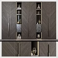 Modern Dark Wooden Decorative Cabinet With Marble Panels Display Shelves LED Lighting And Ornaments