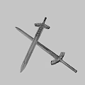 Futuristic Glowing Blue And Red Crossed Swords With Geometric Hilt Design