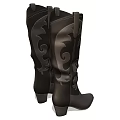 Stylish Black Leather Knee High Boots With Decorative Pattern And Block Heel 3d model