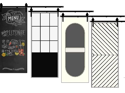 Various Barn Door Design Styles Featuring Different Patterns For Home Interior 3d model
