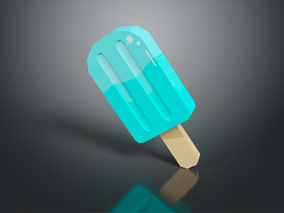 Blue Glossy Popsicle With Geometric Shape And Wooden Stick On Dark Surface 3d model