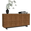 Modern Wooden Wardrobe Doors With Grid Design And Decorative Vase Record Player On Top