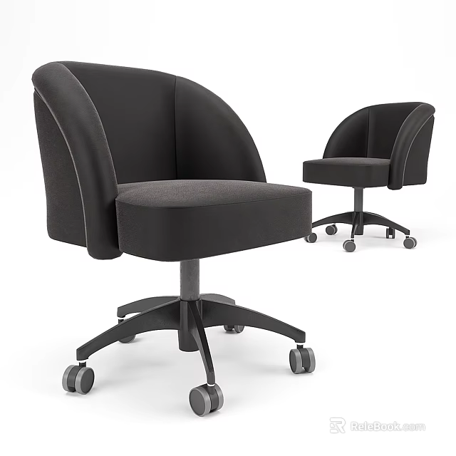 Black Modern Office Chair With Curved Backrest Upholstered Fabric And Five Star Wheels 3d model 