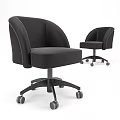 Black Modern Office Chair With Curved Backrest Upholstered Fabric And Five Star Wheels