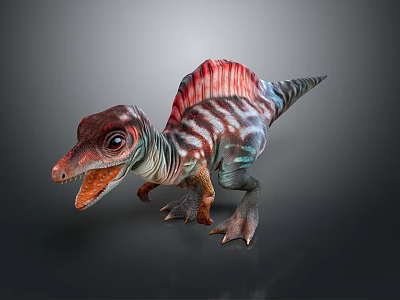 Realistic Colorful Dinosaur 3D Model With Spiked Sail And Open Mouth 3d model