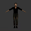 Man In Black Shirt And Jeans Posing With Arms Outstretched Against Gray Background