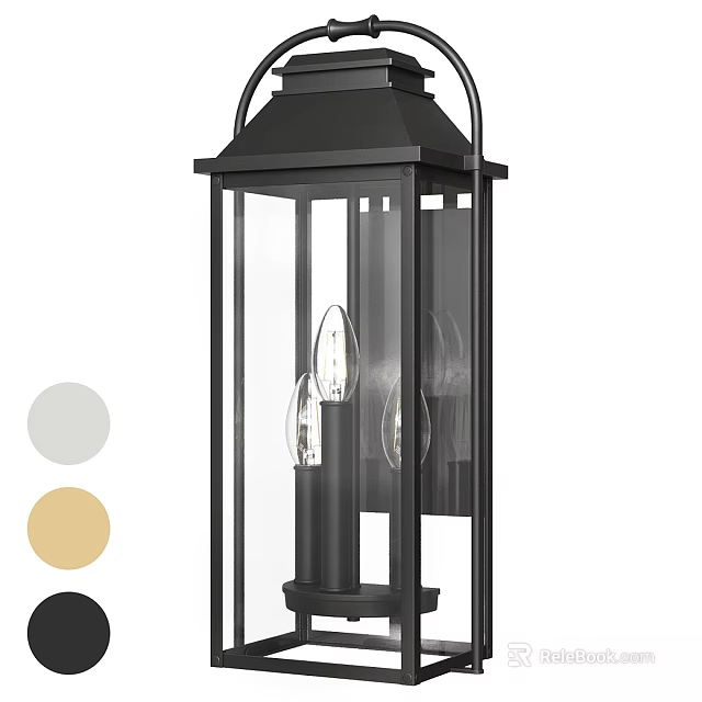 Outdoor Lantern with Black Metal Frame Glass Panels Candle Style Bulbs and Color Options 3d model 