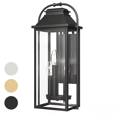 Outdoor Lantern with Black Metal Frame Glass Panels Candle Style Bulbs and Color Options 3d model